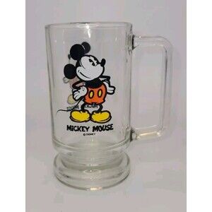 Vtg Walt Disney Mickey Mouse 6" Glass Mug Cup Beer Stein Tumbler 80s Collectible